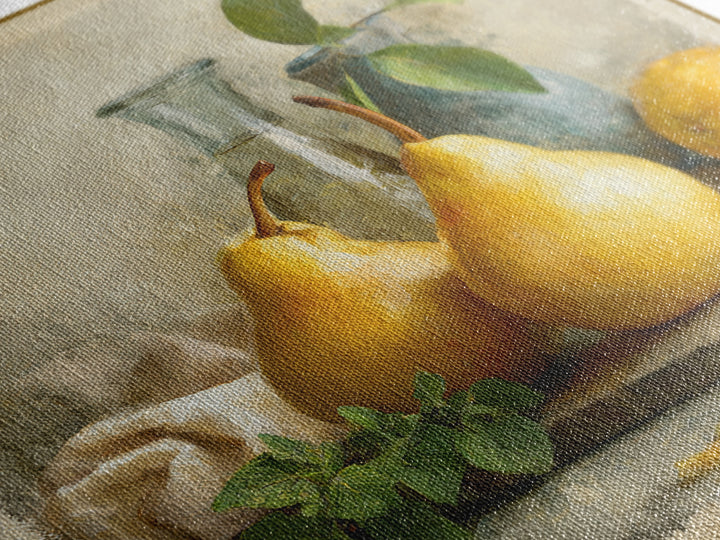 Farmhouse Pears on a Wooden Board Canvas Print, Kitchen Art, Textured Painting, Kitchen Decor, Fine Art, Kitchen, KIT-1x1-81
