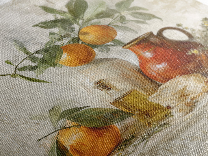 Orange Citrus Botanical Branch Framed Canvas Print, Kitchen Art, Statement Artwork, Kitchen Decor, Oil Painting, Kitchen, KIT-1x1-83