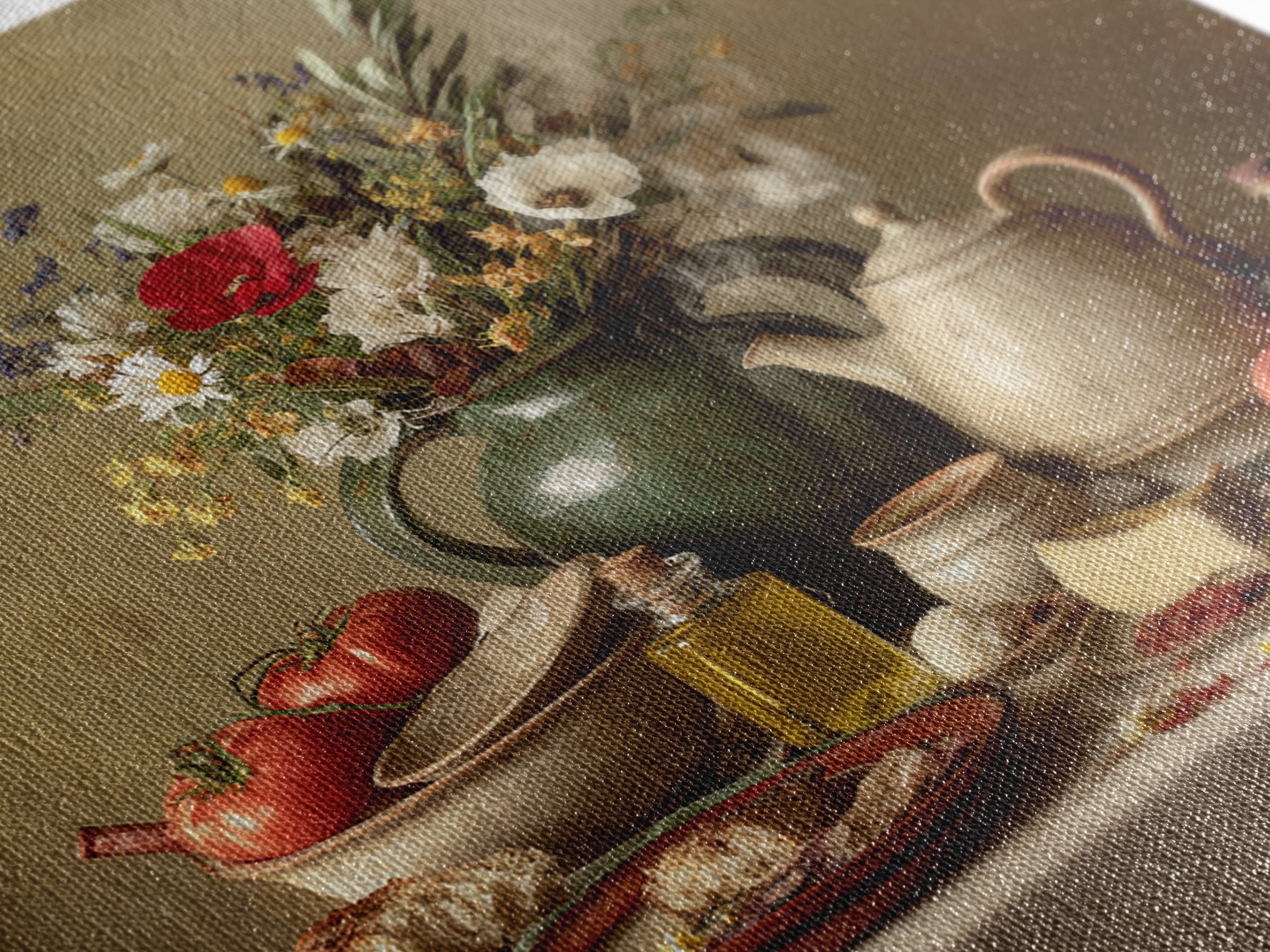 Tea Kettle with Steam and Wildflowers Canvas Print, Kitchen Art, Modern Decor, Kitchen Decor, Oil Painting, Kitchen, Home Decor, KIT-1x1-86