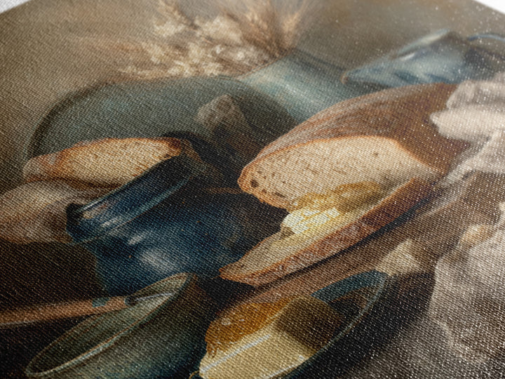 Fresh Bread with Butter and Honey Canvas Print, Kitchen Art, Coffee Print, Kitchen Decor, Fine Art, Kitchen, Textured Painting, KIT-1x1-90