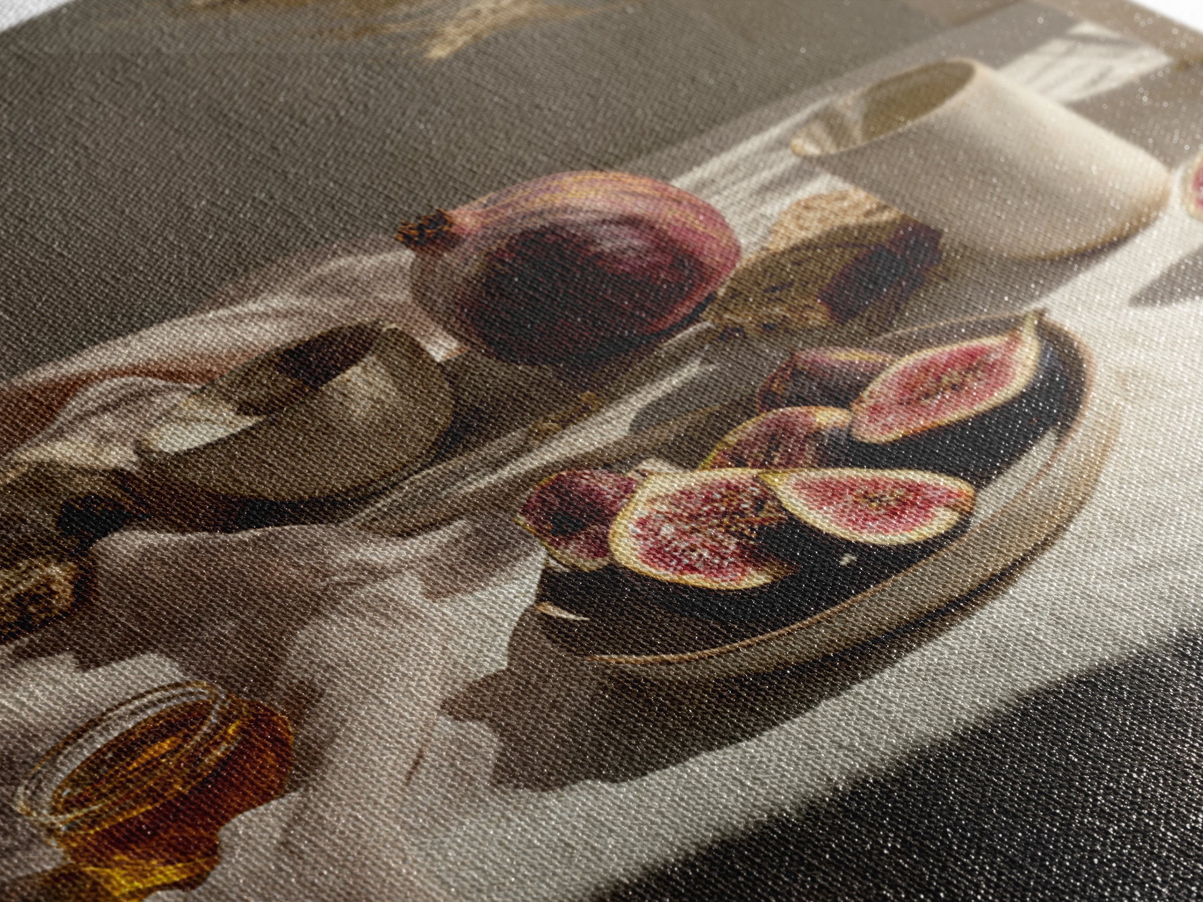 Figs Pomegranates and Linen Composition Canvas Print, Kitchen Art, Kitchen Art Print, Kitchen Decor, Abstract Art, Kitchen, KIT-1x1-94