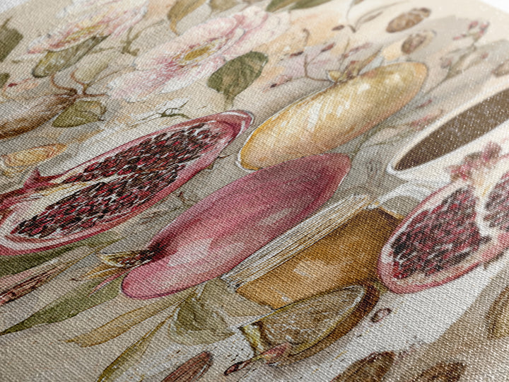 Figs Pomegranates and Linen Composition Canvas Print, Kitchen Art, Modern Art, Kitchen Decor, Abstract Art, Kitchen, KIT-1x3-10