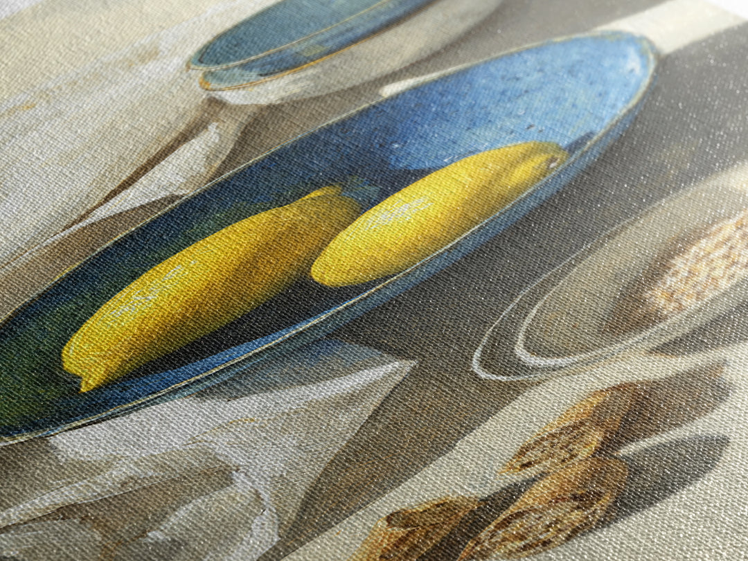 Lemons and Blue Ceramic Bowl Still Life Canvas Print, Kitchen Art, Kitchen Print, Kitchen Decor, Fine Art, Kitchen, Art Print, KIT-1x3-14