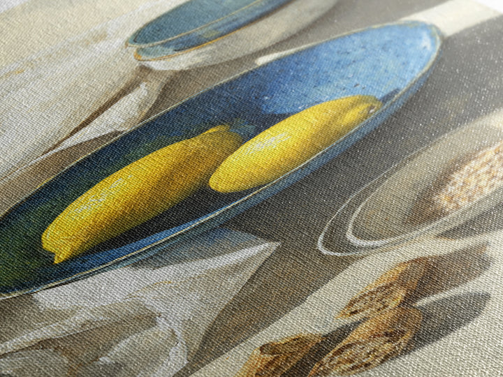 Lemons and Blue Ceramic Bowl Still Life Canvas Print, Kitchen Art, Kitchen Print, Kitchen Decor, Fine Art, Kitchen, Art Print, KIT-1x3-14