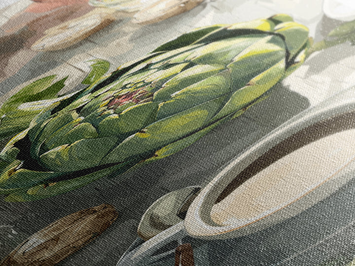 Artichoke Closeup in Painterly Green Tones Canvas Print, Kitchen Art, Textured Painting, Kitchen Decor, Fine Art, Kitchen, KIT-1x3-32