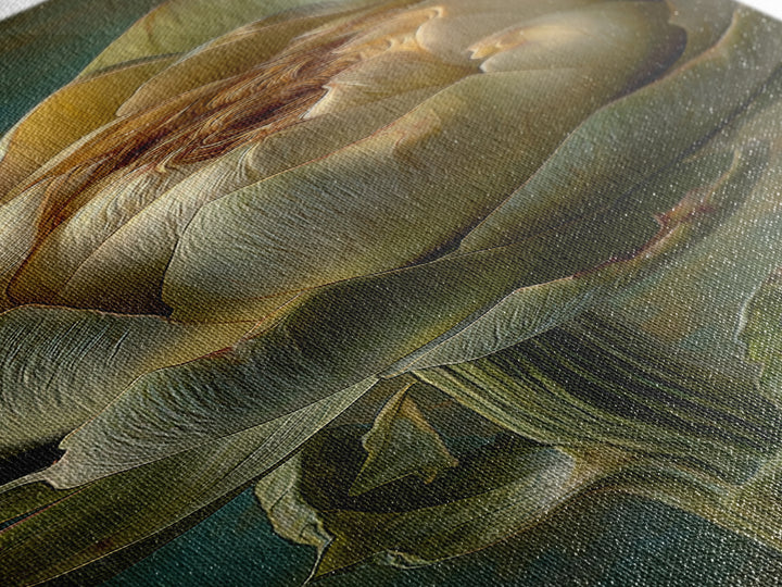 Artichoke Closeup in Painterly Green Tones Canvas Print, Kitchen Art, Digital Art, Kitchen Decor, Kitchen, Minimalist Wall Art, KIT-1x3-56