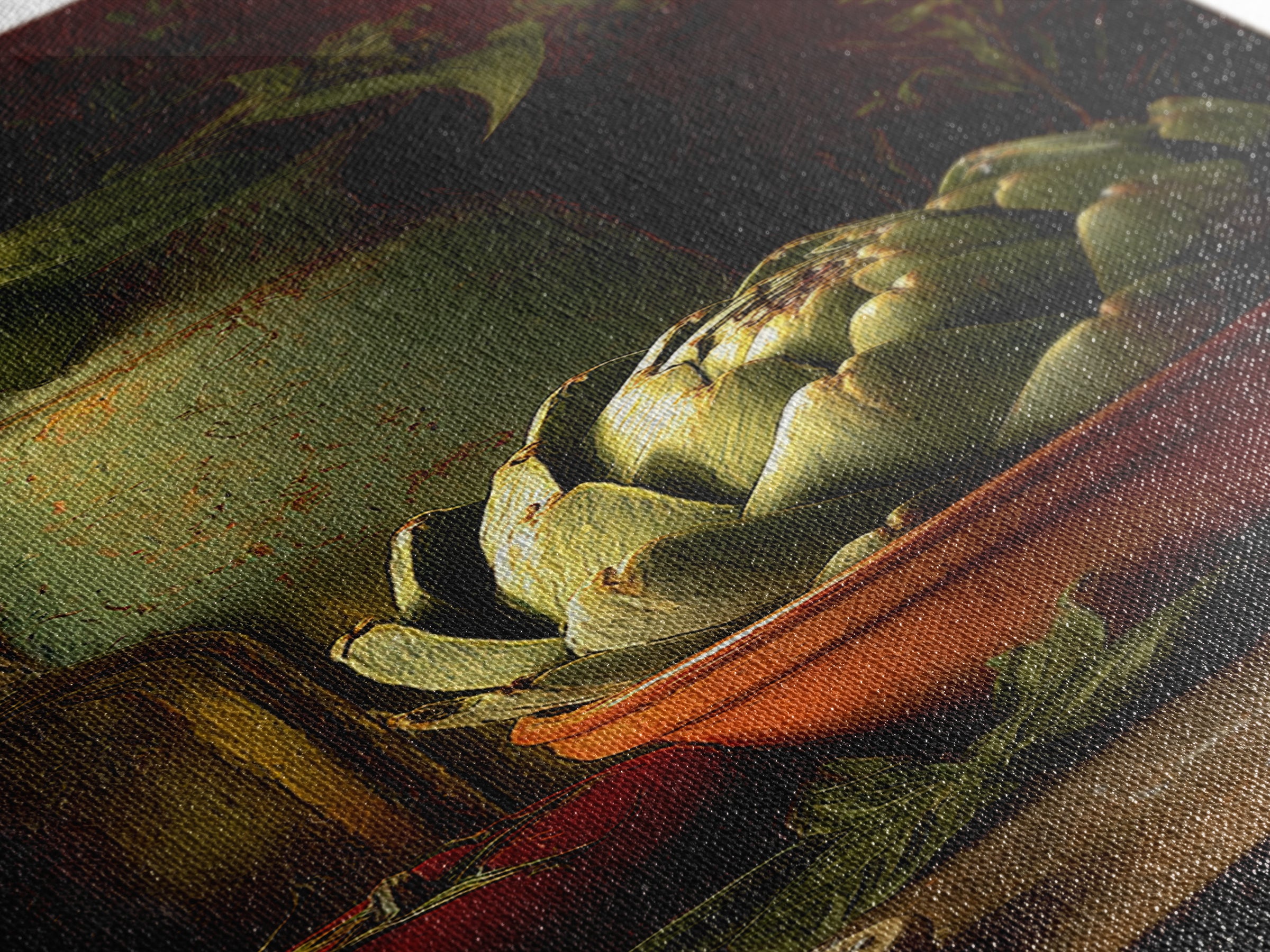 Artichoke Closeup in Painterly Green Tones Framed Canvas Print, Kitchen Art, Digital Print, Kitchen Decor, Fine Art, Kitchen, KIT-1x3-80