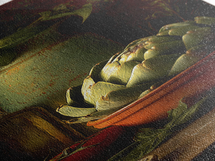 Artichoke Closeup in Painterly Green Tones Framed Canvas Print, Kitchen Art, Digital Print, Kitchen Decor, Fine Art, Kitchen, KIT-1x3-80