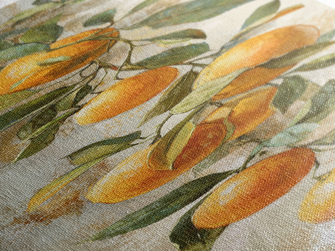 Orange Citrus Botanical Branch Canvas Print, Kitchen Art, Kitchen Print, Kitchen Decor, Oil Painting, Kitchen, Art Print, KIT-1x3-95