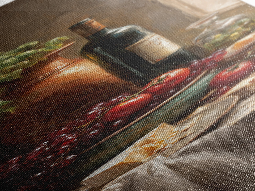 Wine Bottle Grapes and Cheese Still Life Framed Canvas Print, Kitchen Art, Kitchen Wall Decor, Kitchen Decor, Abstract Art, KIT-1x3-96