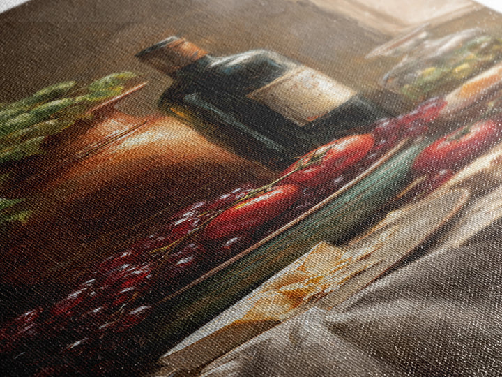 Wine Bottle Grapes and Cheese Still Life Framed Canvas Print, Kitchen Art, Kitchen Wall Decor, Kitchen Decor, Abstract Art, KIT-1x3-96