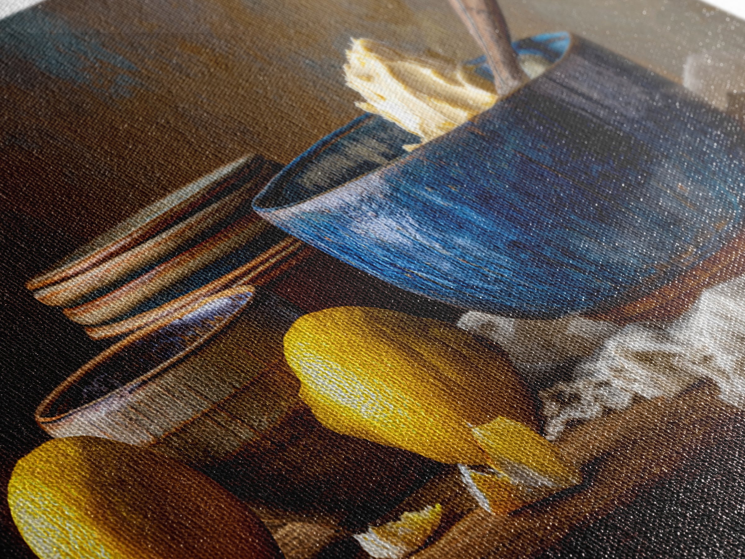 Lemons and Blue Ceramic Bowl Still Life Canvas Print, Kitchen Art, Boho Decor, Kitchen Decor, Fine Art, Kitchen, Wall Decor, KIT-2x1-22