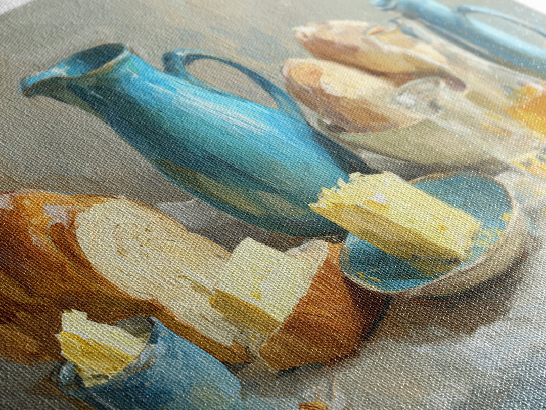 Fresh Bread with Butter and Honey Canvas Print, Kitchen Art, Room Decor, Kitchen Decor, Oil Painting, Kitchen, Digital Art, KIT-2x1-62