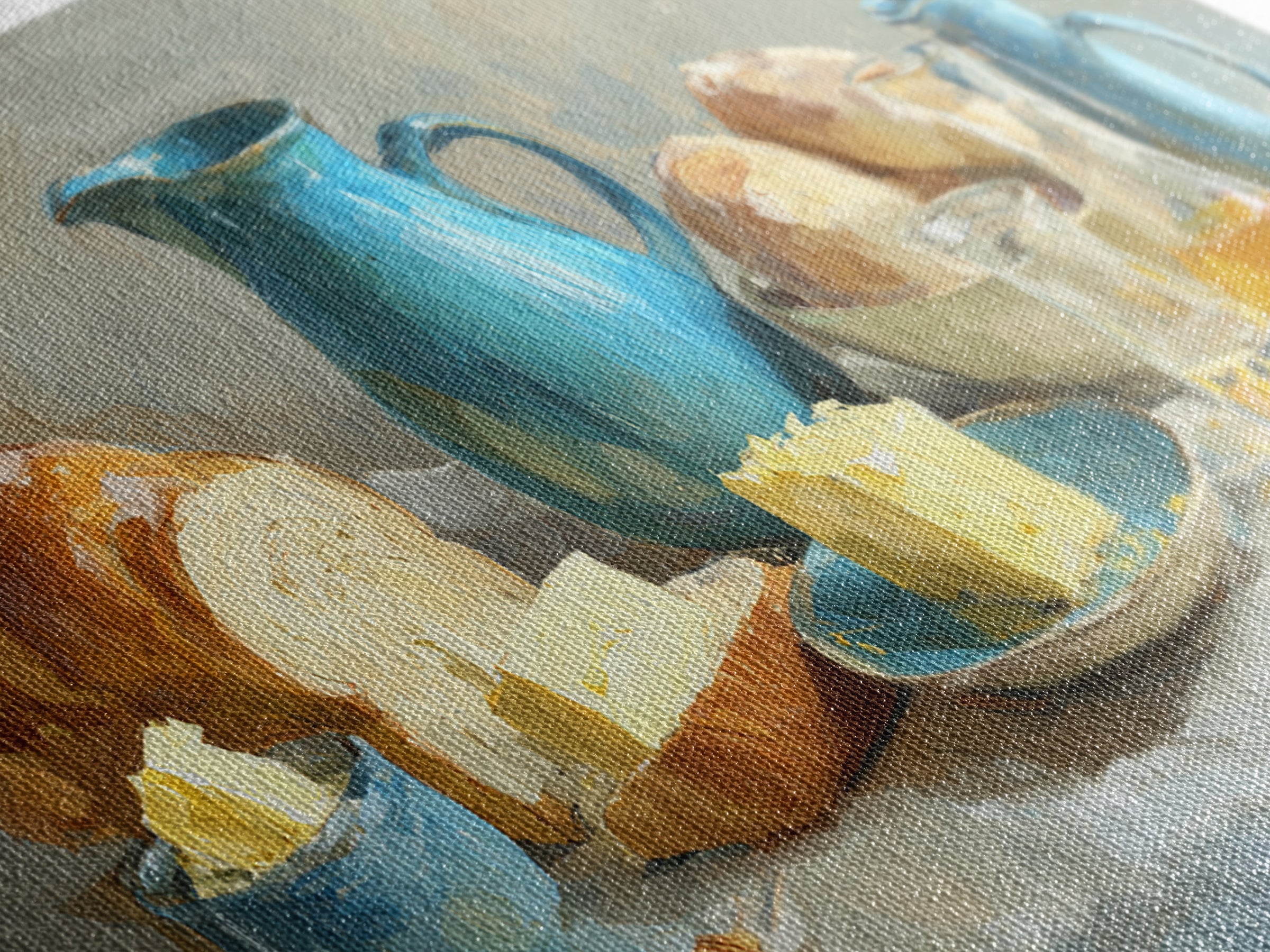 Fresh Bread with Butter and Honey Canvas Print, Kitchen Art, Room Decor, Kitchen Decor, Oil Painting, Kitchen, Digital Art, KIT-2x1-62