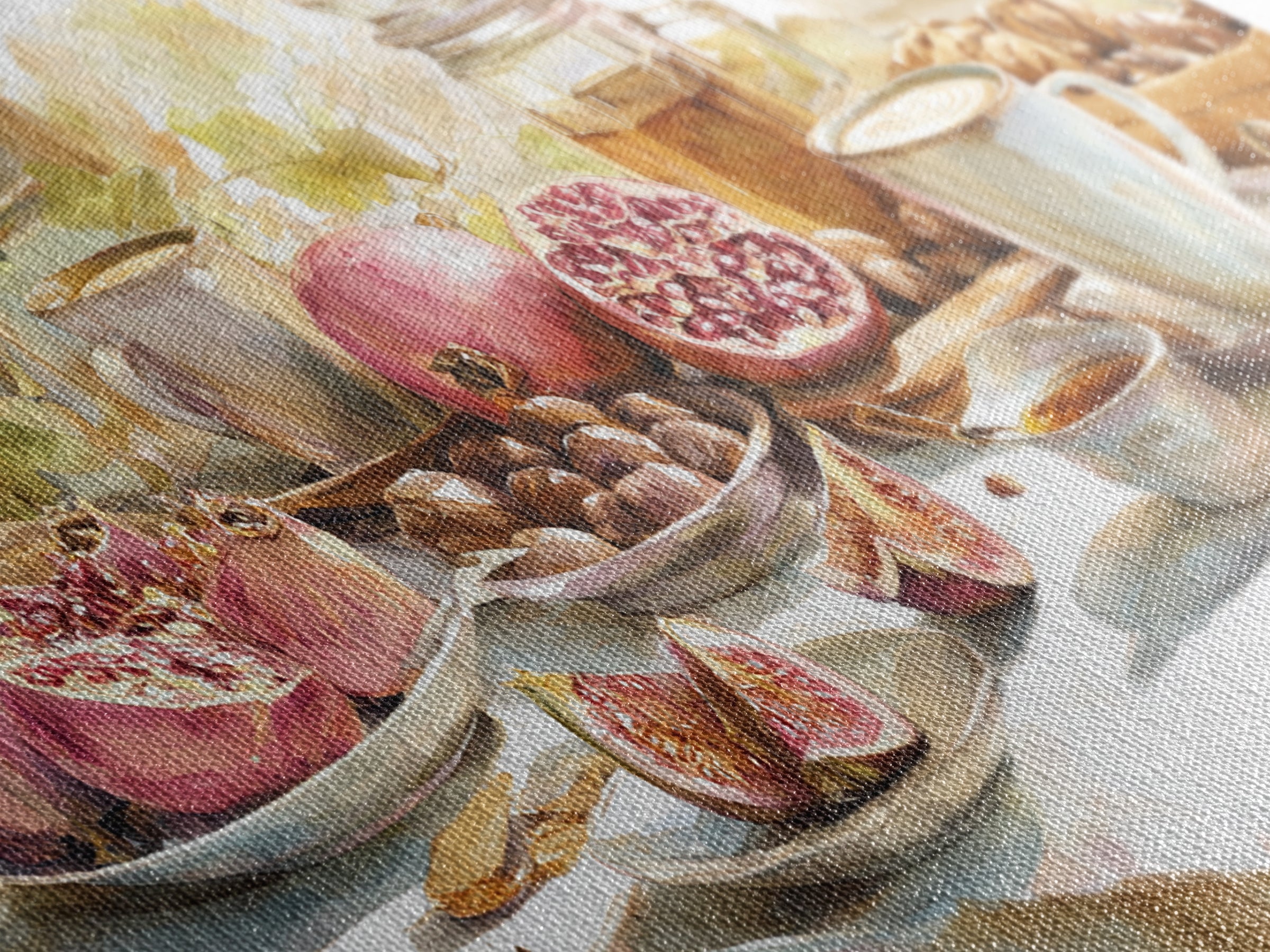 Figs Pomegranates and Linen Composition Canvas Print, Kitchen Art, Textured Painting, Kitchen Decor, Abstract Art, Kitchen, KIT-2x1-66