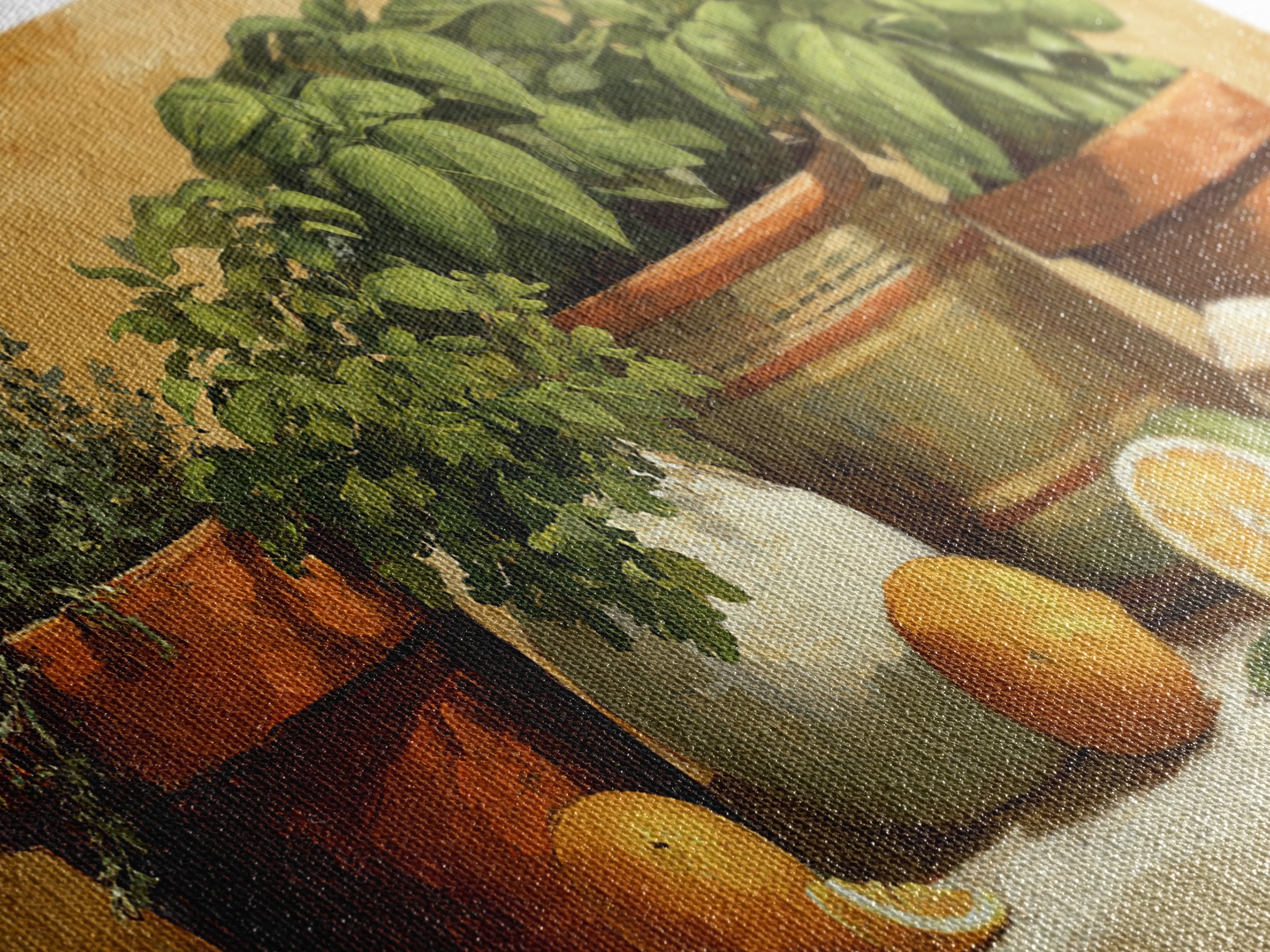 Fresh Herbs in Terracotta Pots Canvas Print, Kitchen Art, Kitchen Decor, Kitchen, Trendy Wall Art, Dining Room Wall Art, KIT-2x1-69
