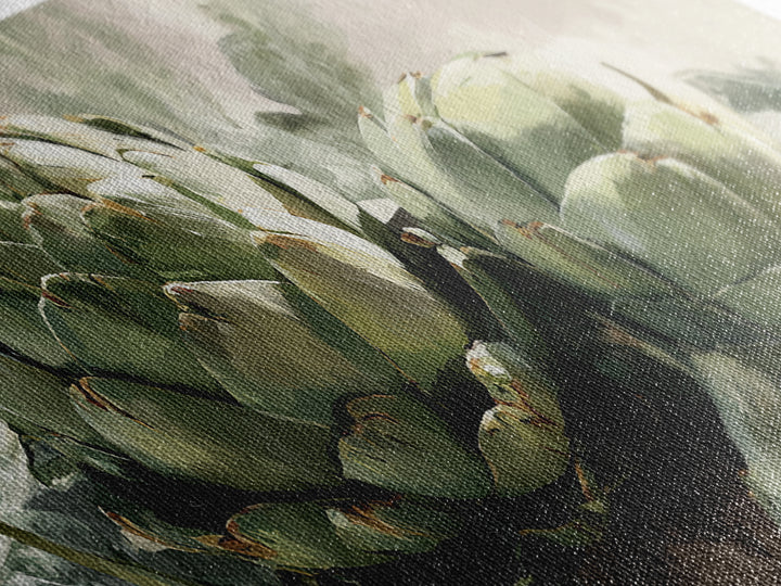Artichoke Closeup in Painterly Green Tones Framed Canvas Print, Kitchen Art, Kitchen Wall Art, Kitchen Decor, Fine Art, Kitchen, KIT-2x1-88
