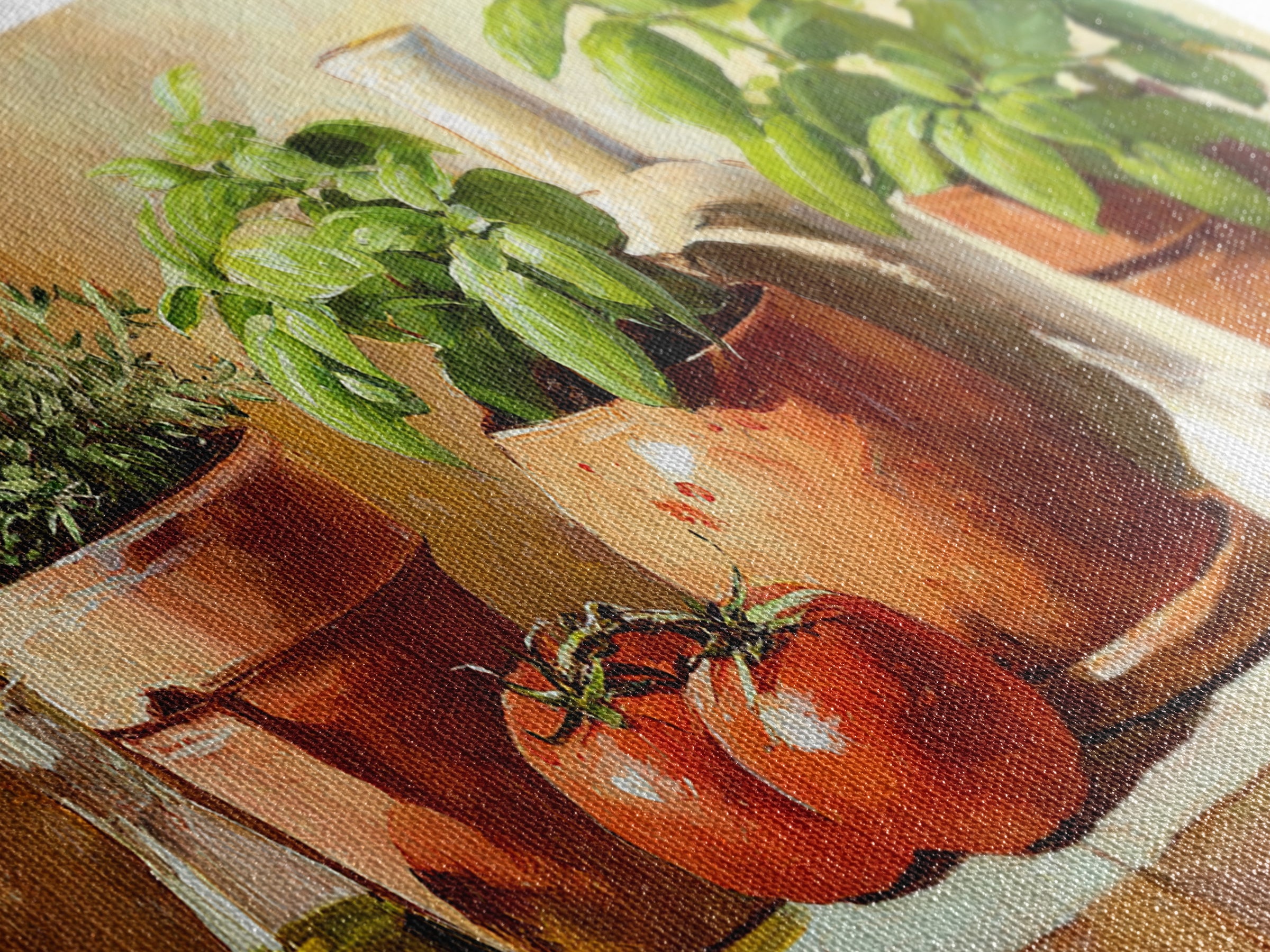 Fresh Herbs in Terracotta Pots Canvas Print, Kitchen Art, Kitchen Decor, Kitchen, Trendy Wall Art, Dining Room Wall Art, KIT-2x1-93