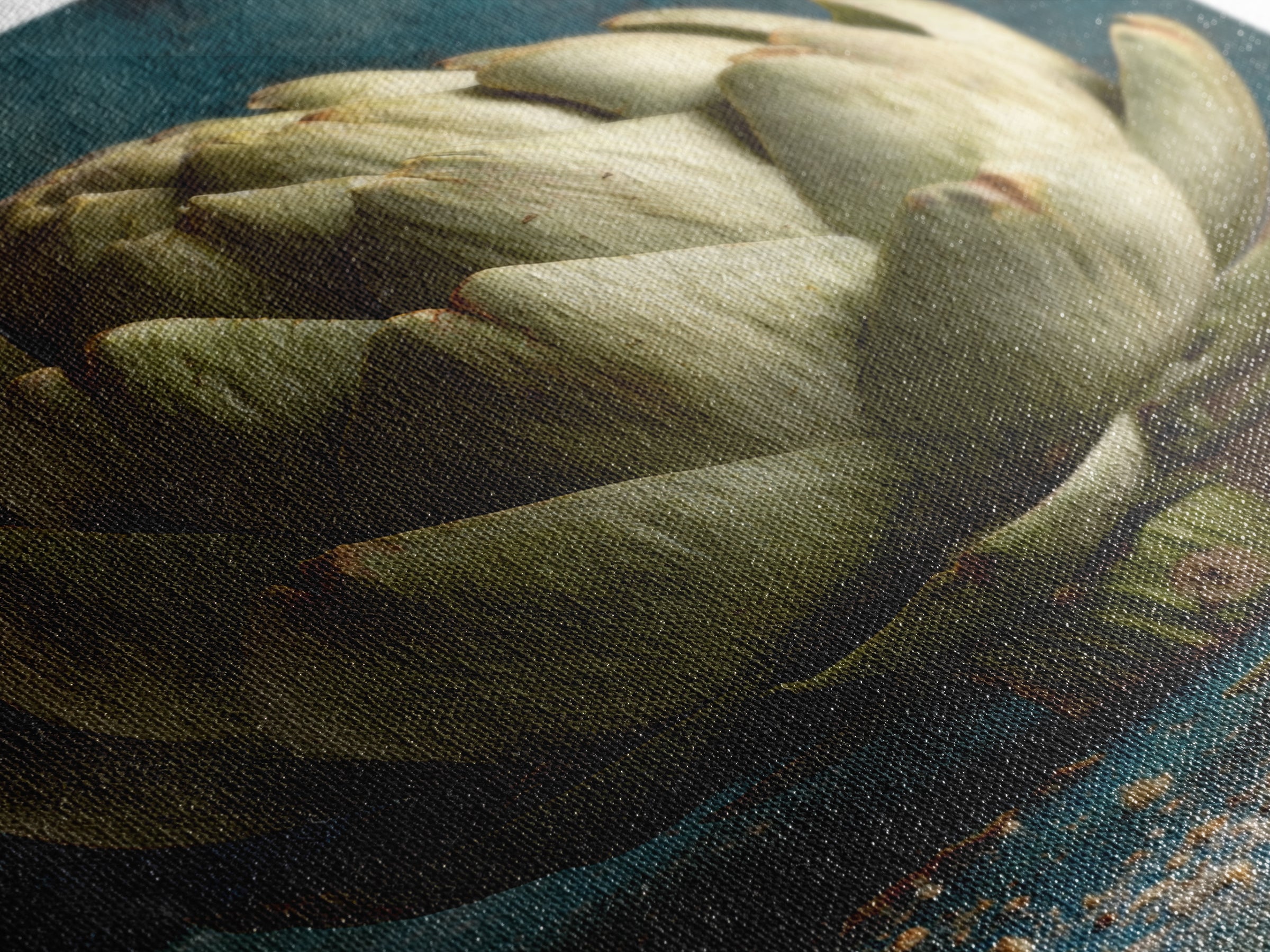 Artichoke Closeup in Painterly Green Tones Framed Canvas Print, Kitchen Art, Art Print, Kitchen Decor, Fine Art, Kitchen, KIT-2x3-100