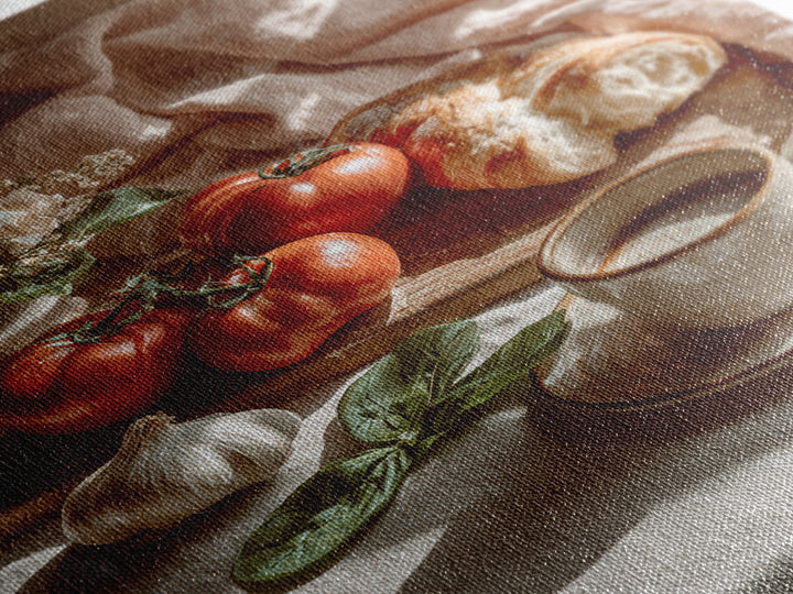 Tomatoes Garlic and Basil on Linen Canvas Print, Kitchen Art, Bar Cart Decor, Kitchen Decor, Kitchen, Minimalist Decor, KIT-2x3-11
