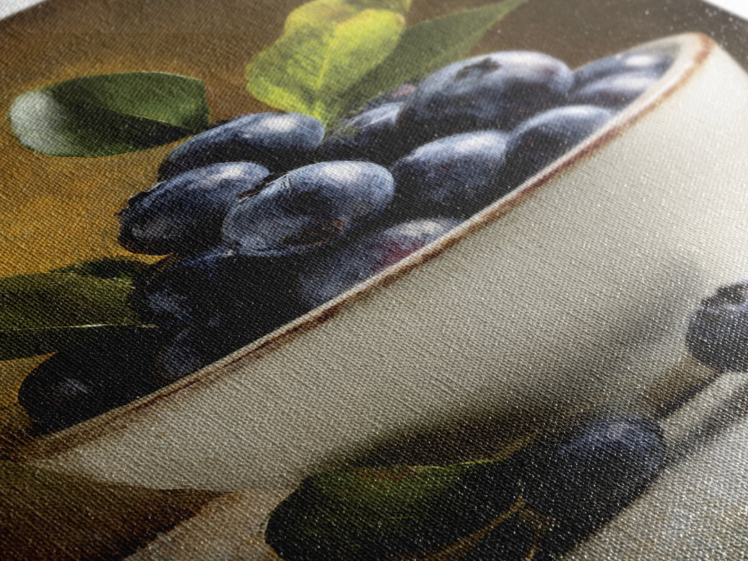 Blueberries in a White Bowl Framed Canvas Print, Kitchen Art, Coffee Print, Kitchen Decor, Fine Art, Kitchen, Textured Painting, KIT-2x3-3
