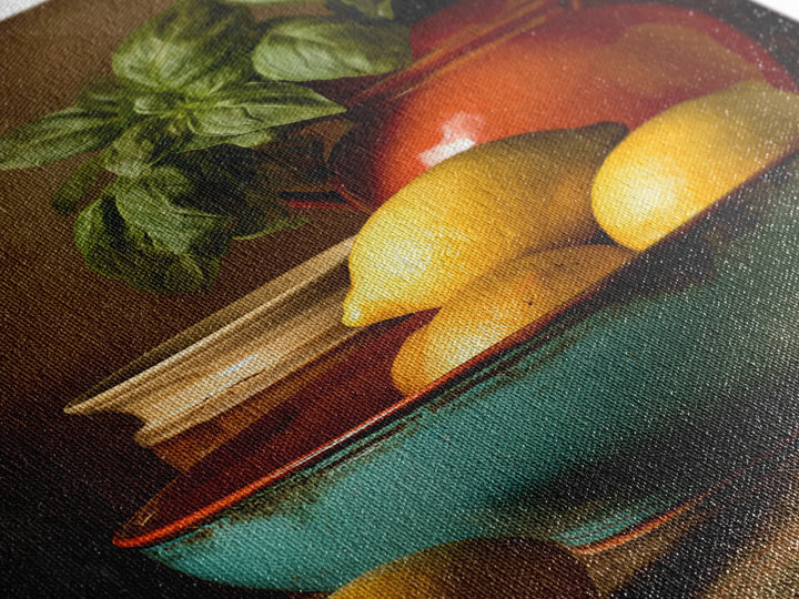 Lemons and Blue Ceramic Bowl Still Life Framed Canvas Print, Kitchen Art, Contemporary Art, Kitchen Decor, Fine Art, Kitchen, KIT-2x3-34
