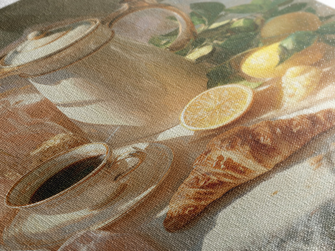 Coffee Pot and Croissant Morning Still Life Canvas Print, Kitchen Art, Minimalist Decor, Kitchen Decor, Fine Art, Kitchen, KIT-2x3-39