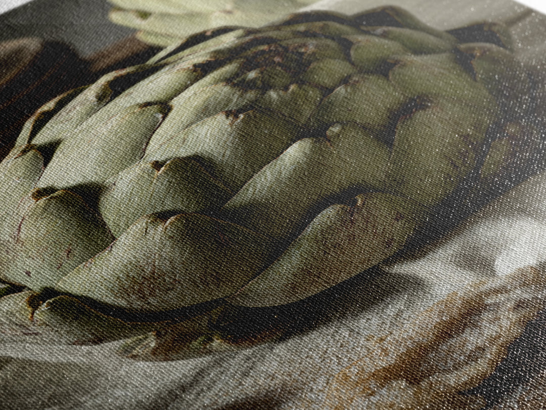 Artichoke Closeup in Painterly Green Tones Framed Canvas Print, Kitchen Art, Statement Artwork, Kitchen Decor, Kitchen, KIT-2x3-4