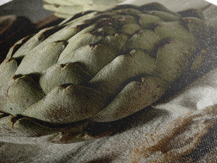 Artichoke Closeup in Painterly Green Tones Framed Canvas Print, Kitchen Art, Statement Artwork, Kitchen Decor, Kitchen, KIT-2x3-4