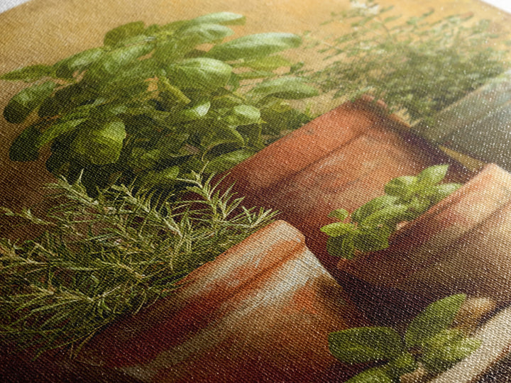 Fresh Herbs in Terracotta Pots Canvas Print, Kitchen Art, Digital Print, Kitchen Decor, Oil Painting, Kitchen, Kitchen Print, KIT-2x3-57