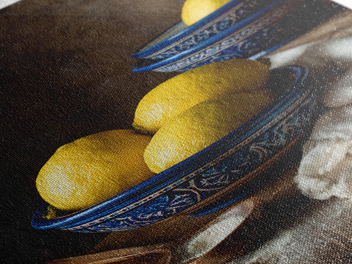 Lemons and Blue Ceramic Bowl Still Life Canvas Print, Kitchen Art, Prints, Kitchen Decor, Fine Art, Kitchen, Kitchen Wall Decor, KIT-2x3-58
