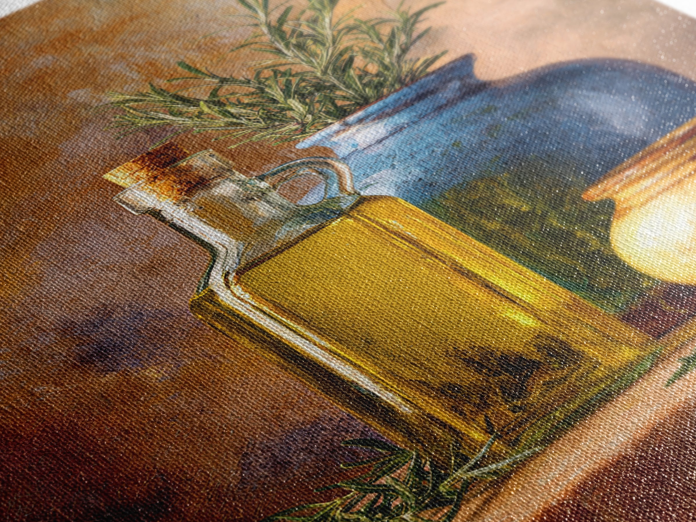 Olive Oil Bottle and Rosemary Branch Framed Canvas Print, Kitchen Art, Printable Art, Kitchen Decor, Oil Painting, Kitchen, KIT-2x3-85
