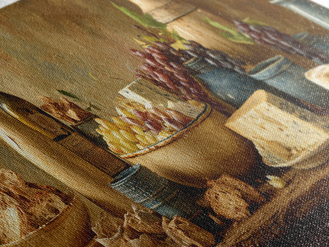 Wine Bottle Grapes and Cheese Still Life Canvas Print, Kitchen Art, Modern Decor, Kitchen Decor, Abstract Art, Kitchen, KIT-3x1-100
