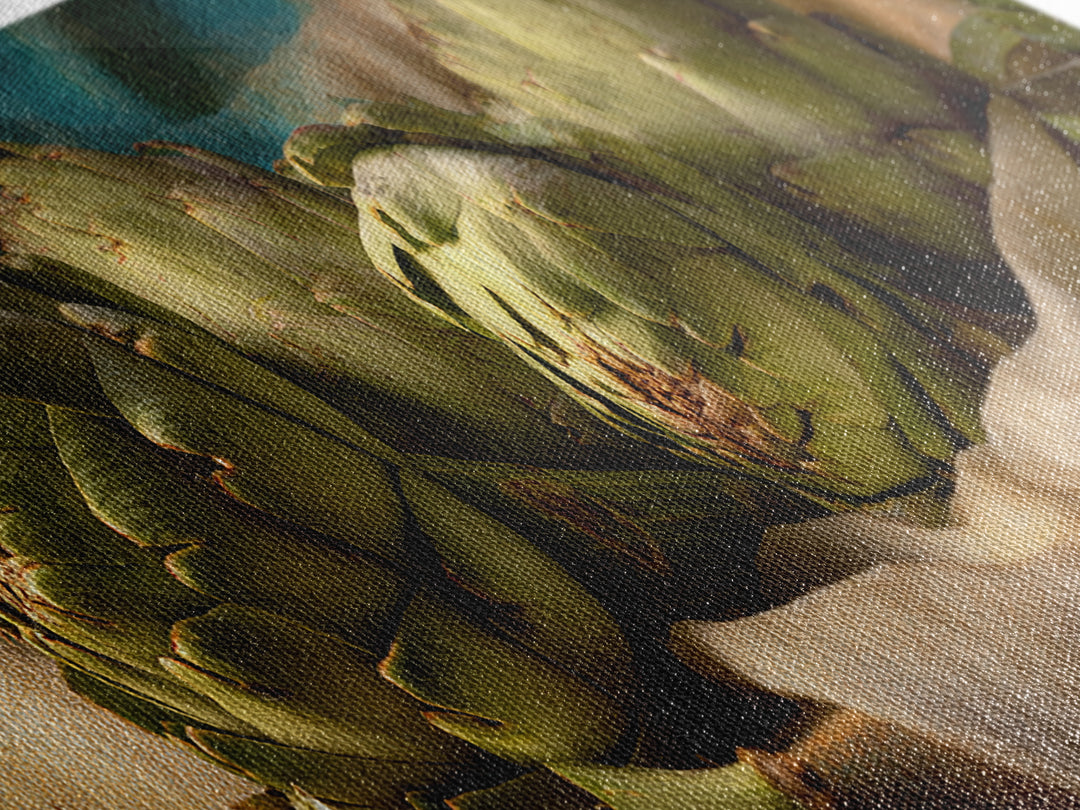 Artichoke Closeup in Painterly Green Tones Framed Canvas Print, Kitchen Art, Trendy Wall Art, Kitchen Decor, Fine Art, Kitchen, KIT-3x1-12