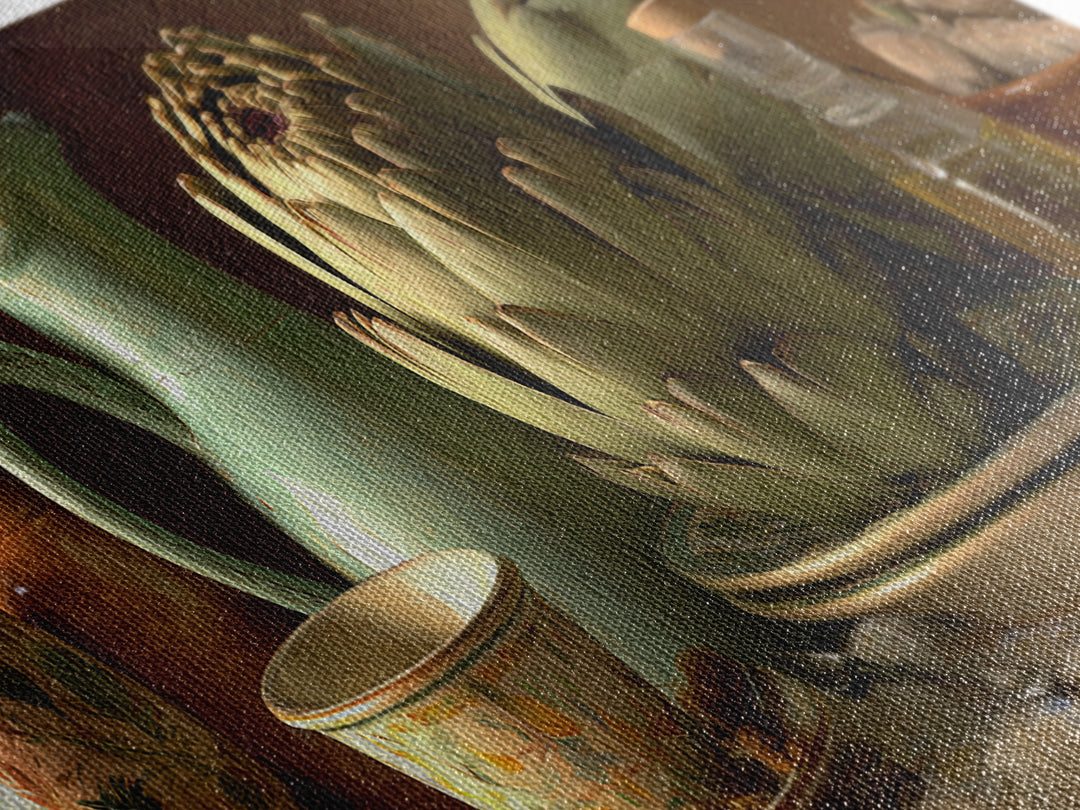 Artichoke Closeup in Painterly Green Tones Canvas Print, Kitchen Art, Bar Cart Decor, Kitchen Decor, Fine Art, Kitchen, KIT-3x1-36