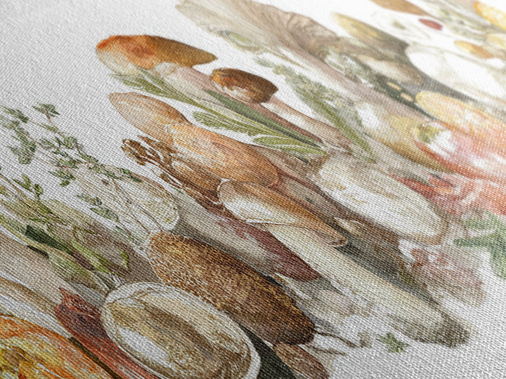 Mushrooms and Thyme Botanical Study Framed Canvas Print, Kitchen Art, Neutral Decor, Kitchen Decor, Fine Art, Kitchen, KIT-3x1-7