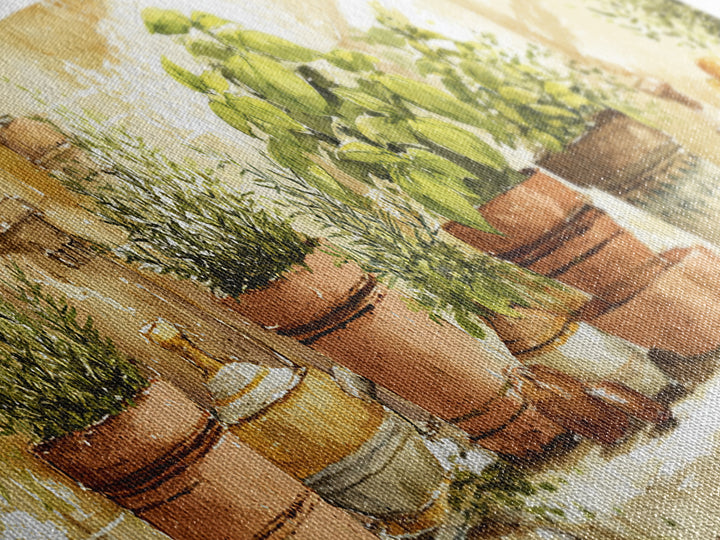 Fresh Herbs in Terracotta Pots Framed Canvas Print, Kitchen Art, Kitchen Art Print, Kitchen Decor, Oil Painting, Kitchen, KIT-3x1-89