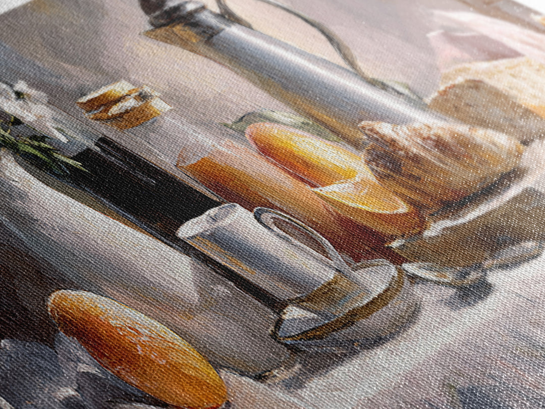 Coffee Pot and Croissant Morning Still Life Canvas Print, Kitchen Art, Textured Painting, Kitchen Decor, Oil Painting, Kitchen, KIT-3x1-95