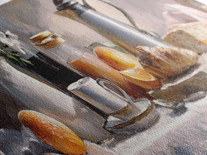 Coffee Pot and Croissant Morning Still Life Canvas Print, Kitchen Art, Textured Painting, Kitchen Decor, Oil Painting, Kitchen, KIT-3x1-95
