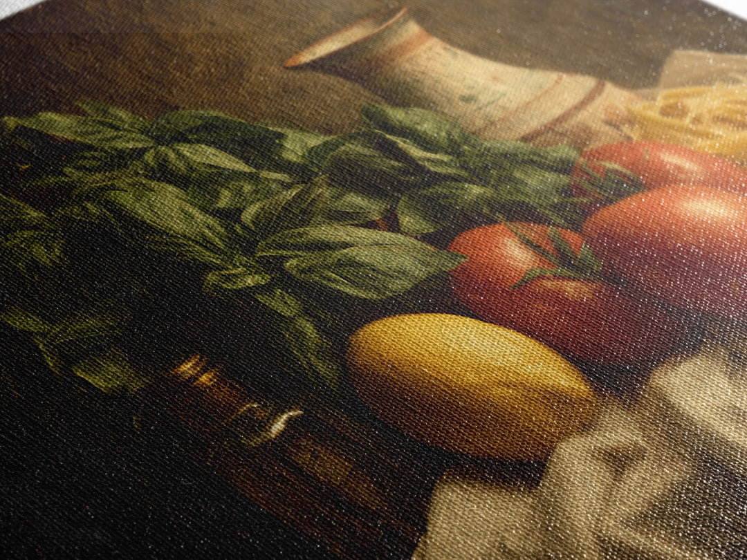 Pasta Lemons and Basil Mediterranean Still Life Canvas Print, Kitchen Art, Kitchen Wall Decor, Kitchen Decor, Fine Art, Kitchen, KIT-3x2-21