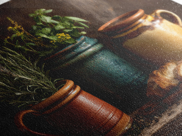 Fresh Herbs in Terracotta Pots Canvas Print, Kitchen Art, Dining Room Wall Art, Kitchen Decor, Fine Art, Kitchen, Luxury Decor, KIT-3x2-29
