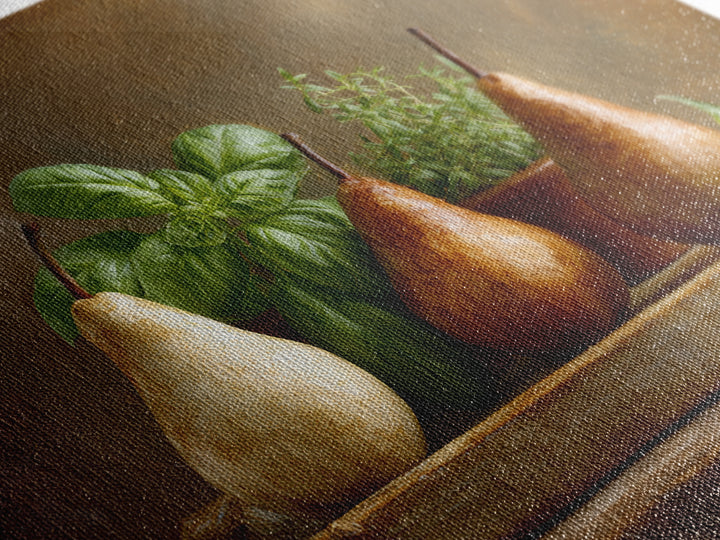 Farmhouse Pears on a Wooden Board Canvas Print, Kitchen Art, Coffee Art, Kitchen Decor, Oil Painting, Kitchen, Fine Art Print, KIT-3x2-37
