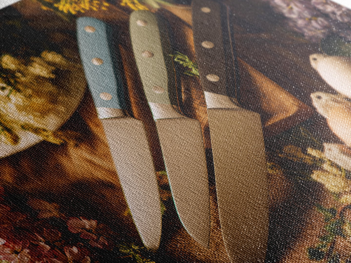 Chef Knives and Herbs Arranged as Graphic Canvas Print, Kitchen Art, Kitchen Wall Art, Kitchen Decor, Fine Art, Kitchen, KIT-3x2-38