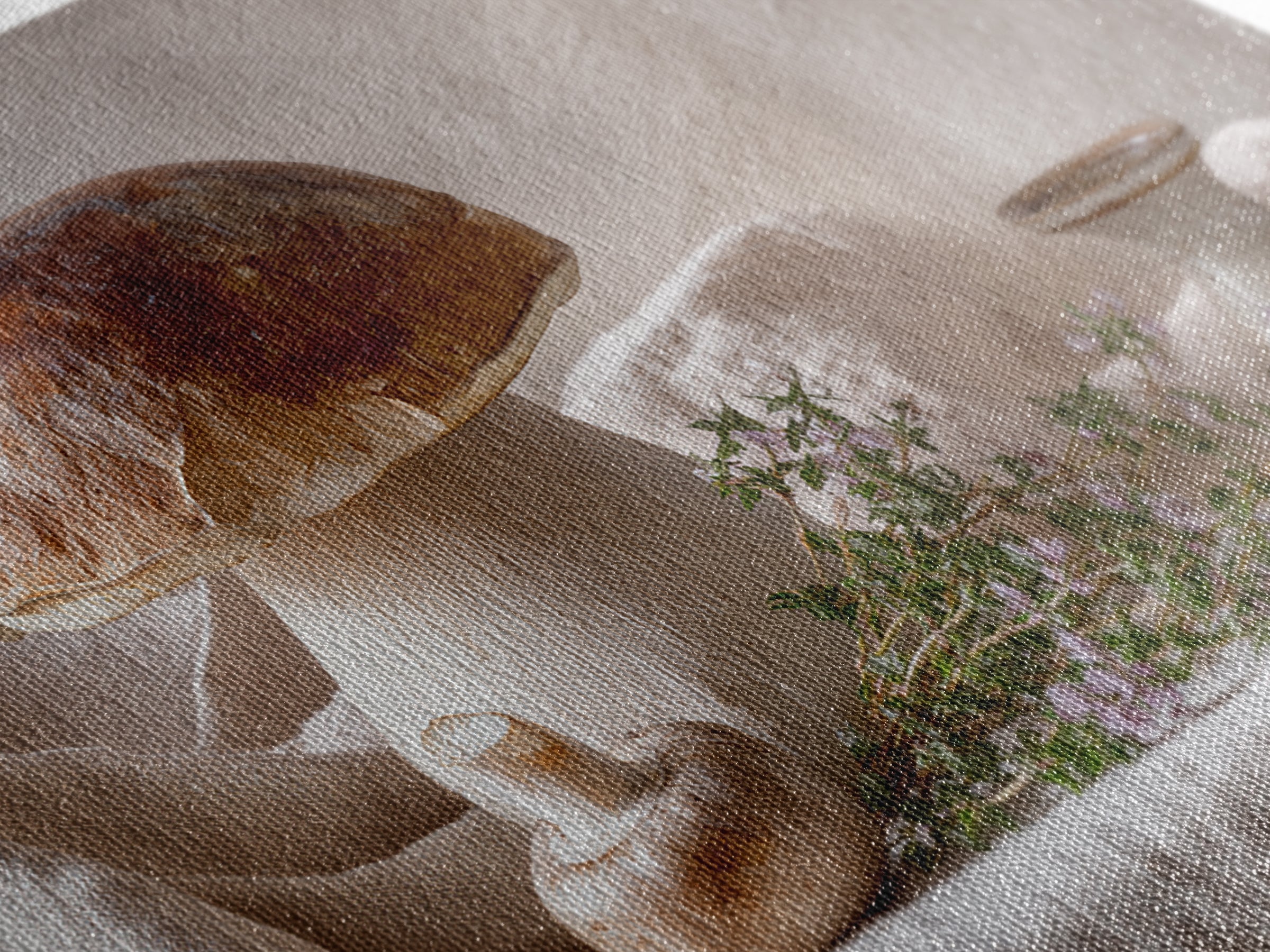 Mushrooms and Thyme Botanical Study Canvas Print, Kitchen Art, Textured Painting, Kitchen Decor, Watercolor Art, Kitchen, KIT-3x2-67