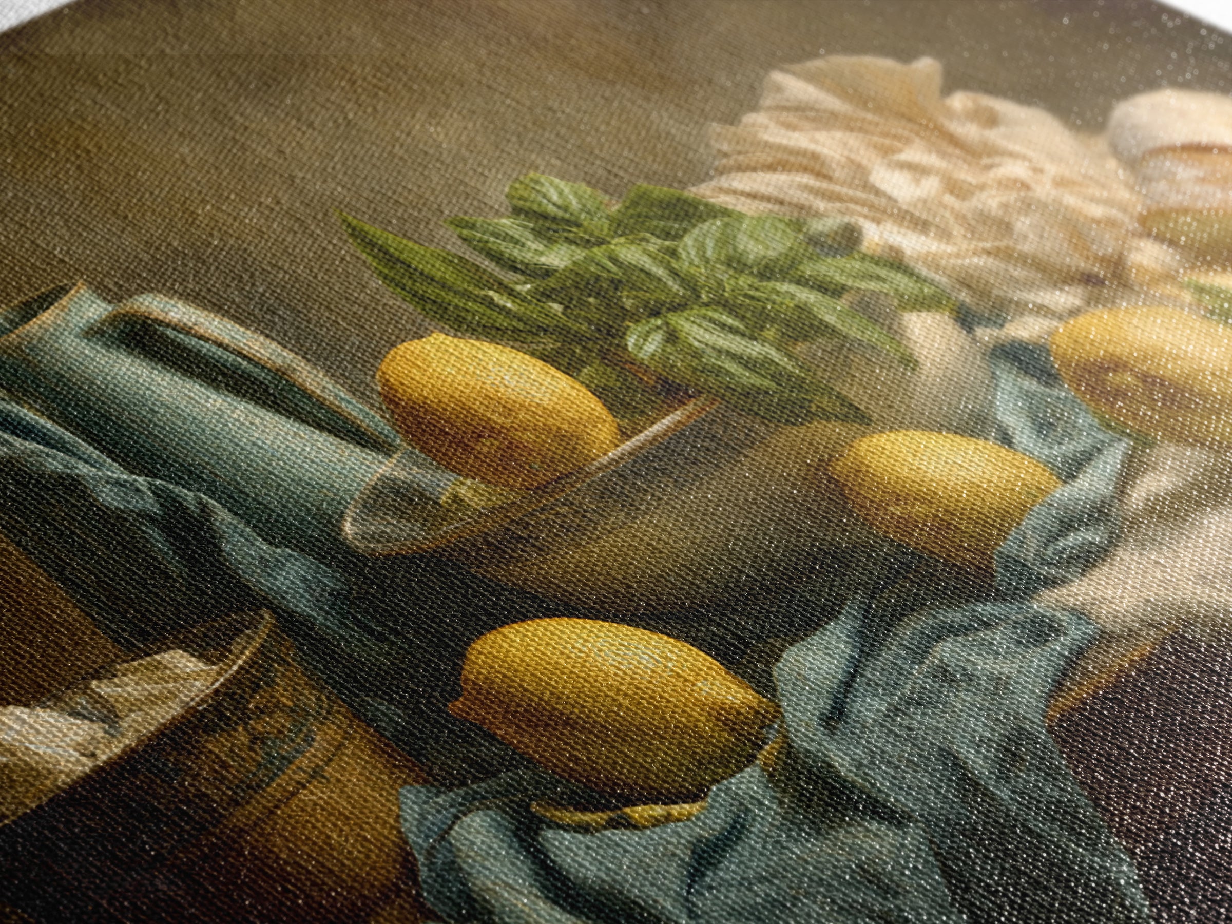 Pasta Lemons and Basil Mediterranean Still Life Framed Canvas Print, Kitchen Art, Poster Art, Kitchen Decor, Fine Art, Kitchen, KIT-3x2-69
