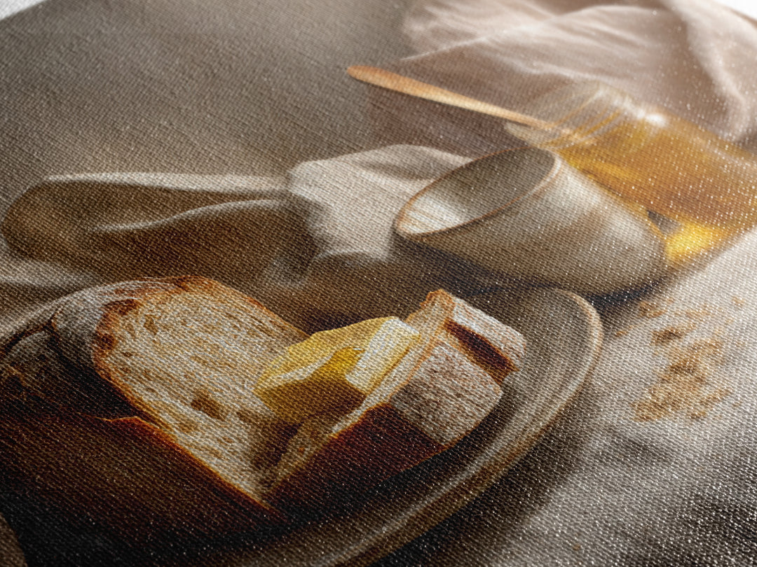 Fresh Bread with Butter and Honey Framed Canvas Print, Kitchen Art, Printable Art, Kitchen Decor, Kitchen, Coffee Wall Art, KIT-3x2-70