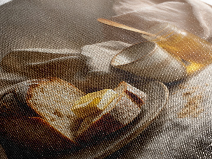 Fresh Bread with Butter and Honey Framed Canvas Print, Kitchen Art, Printable Art, Kitchen Decor, Kitchen, Coffee Wall Art, KIT-3x2-70