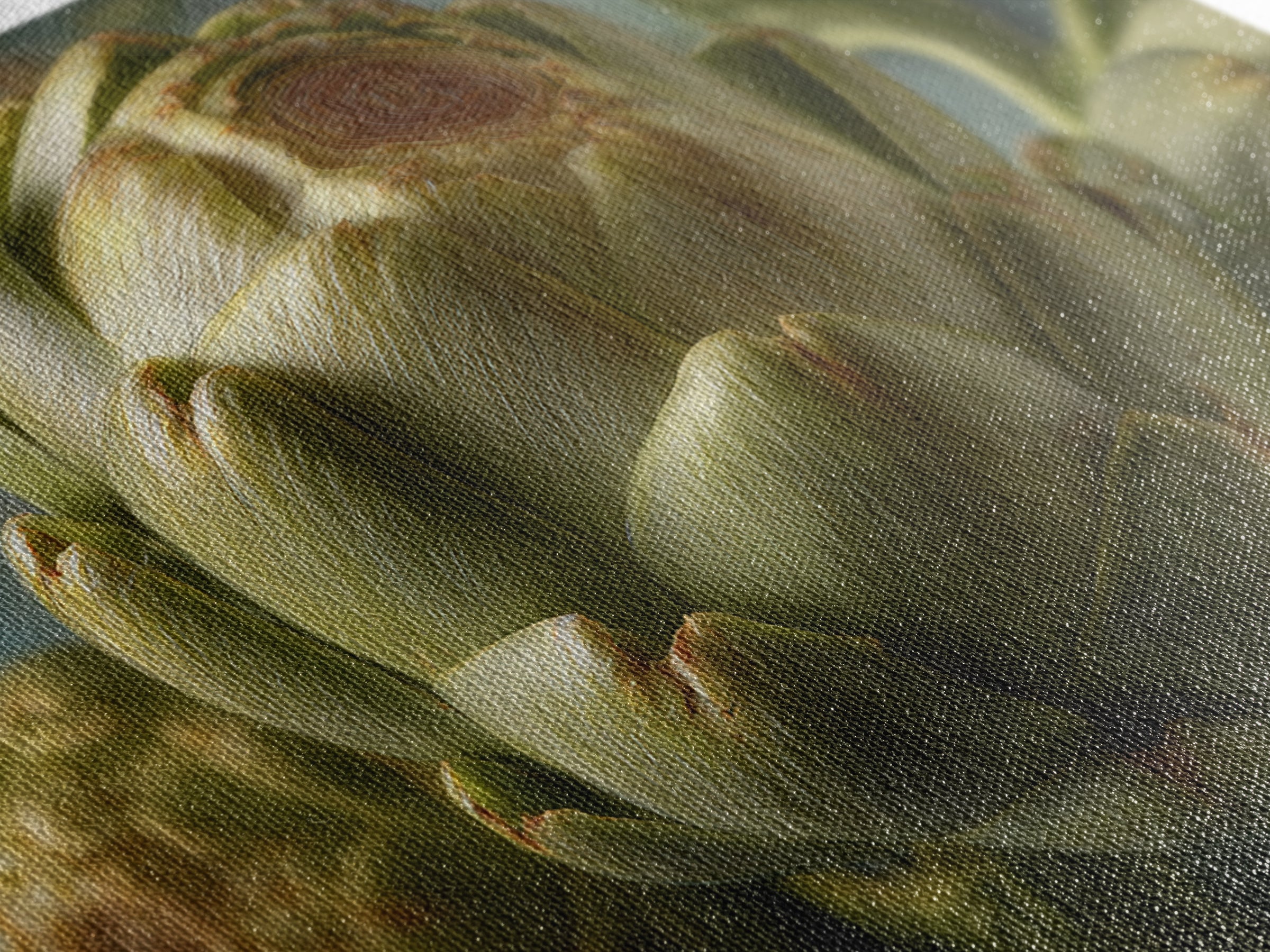 Artichoke Closeup in Painterly Green Tones Canvas Print, Kitchen Art, Modern Decor, Kitchen Decor, Fine Art, Kitchen, KIT-3x2-72