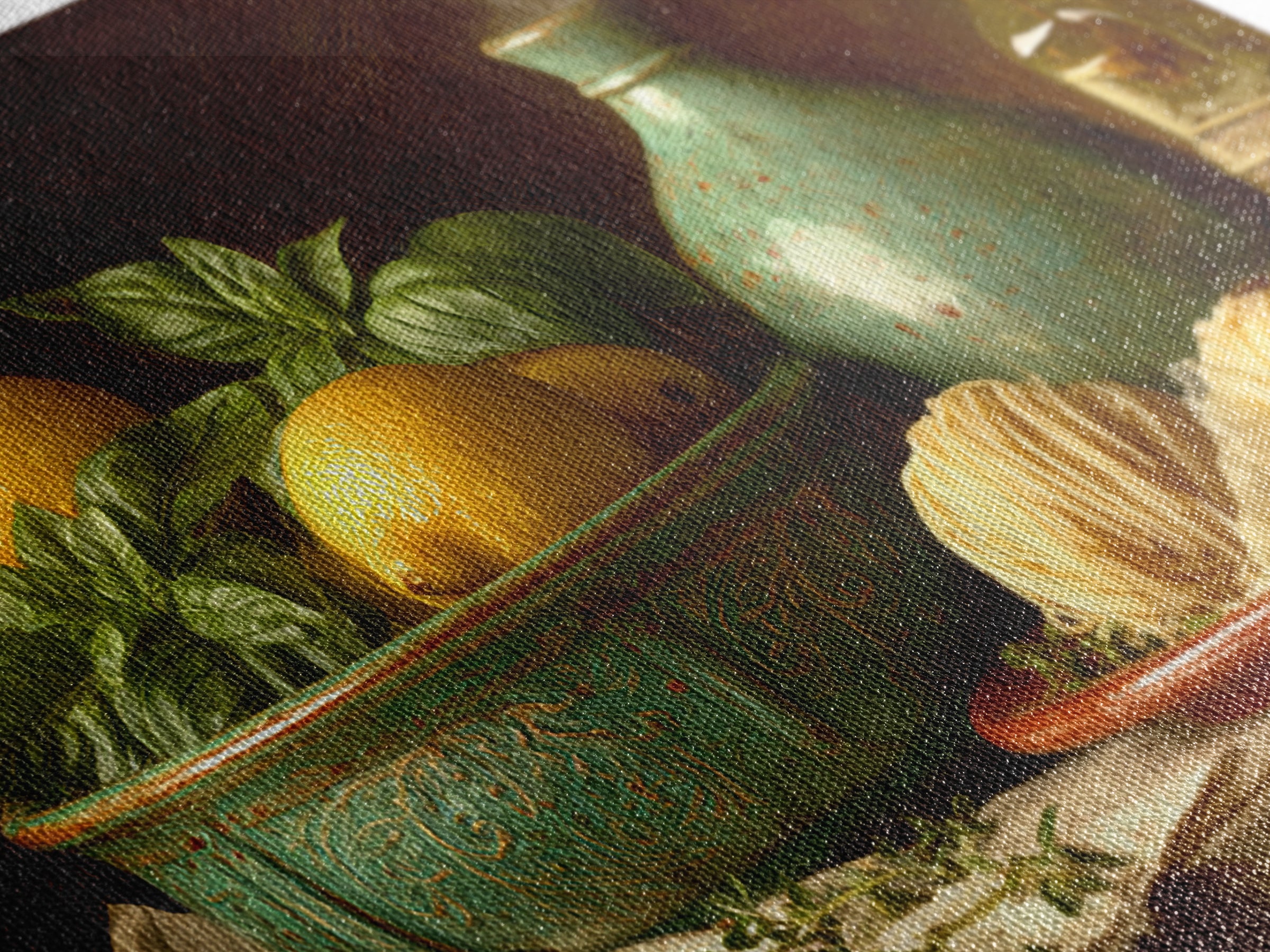 Pasta Lemons and Basil Mediterranean Still Life Canvas Print, Kitchen Art, Kitchen Art Print, Kitchen Decor, Fine Art, Kitchen, KIT-3x2-93