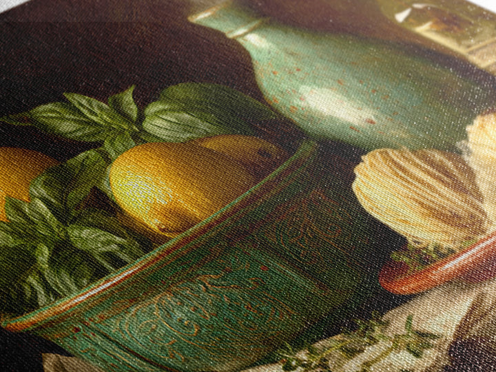 Pasta Lemons and Basil Mediterranean Still Life Canvas Print, Kitchen Art, Kitchen Art Print, Kitchen Decor, Fine Art, Kitchen, KIT-3x2-93